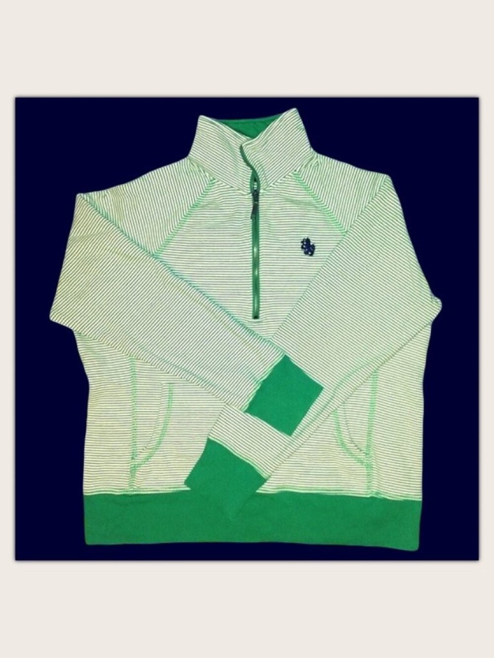 Tommy Hilfiger Half Zip Pullover Sweatshirt Green & White Stripes - Women's L ?